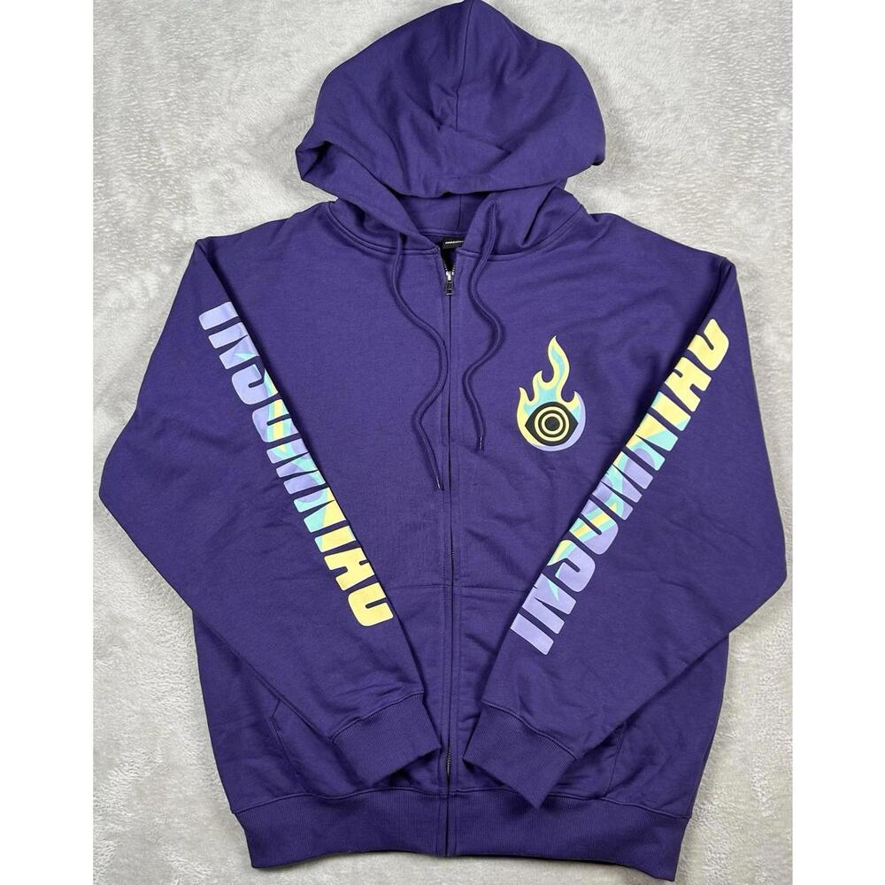 Insomniac Hoodie Mens Large Full Zip Jacket Fireball Purple Rave Techno EDM